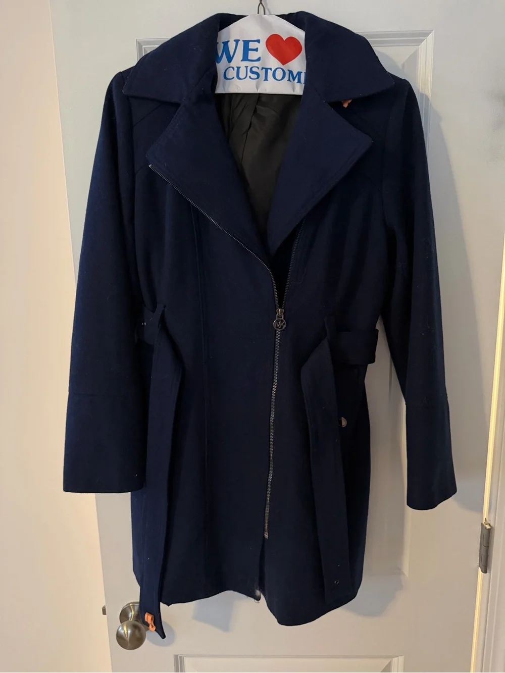 Michael kores  Navy Zip-Front Wool Blend Coat